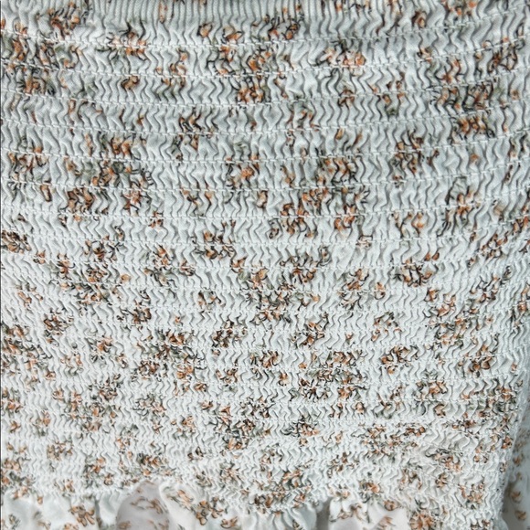 Smocked Peplum Blouse - White with Brown Floral - Picture 3 of 5